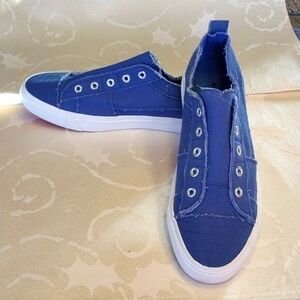 Blue Canvas Slip-On Sneakers